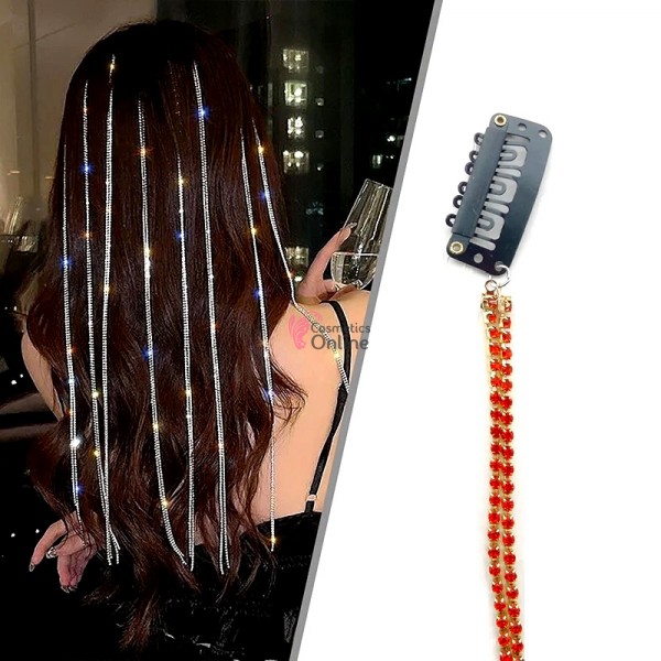 Accesorii cu clips PRL14CC Auriu cu strasuri portocaliu pentru decor par cu 2 siraguri
